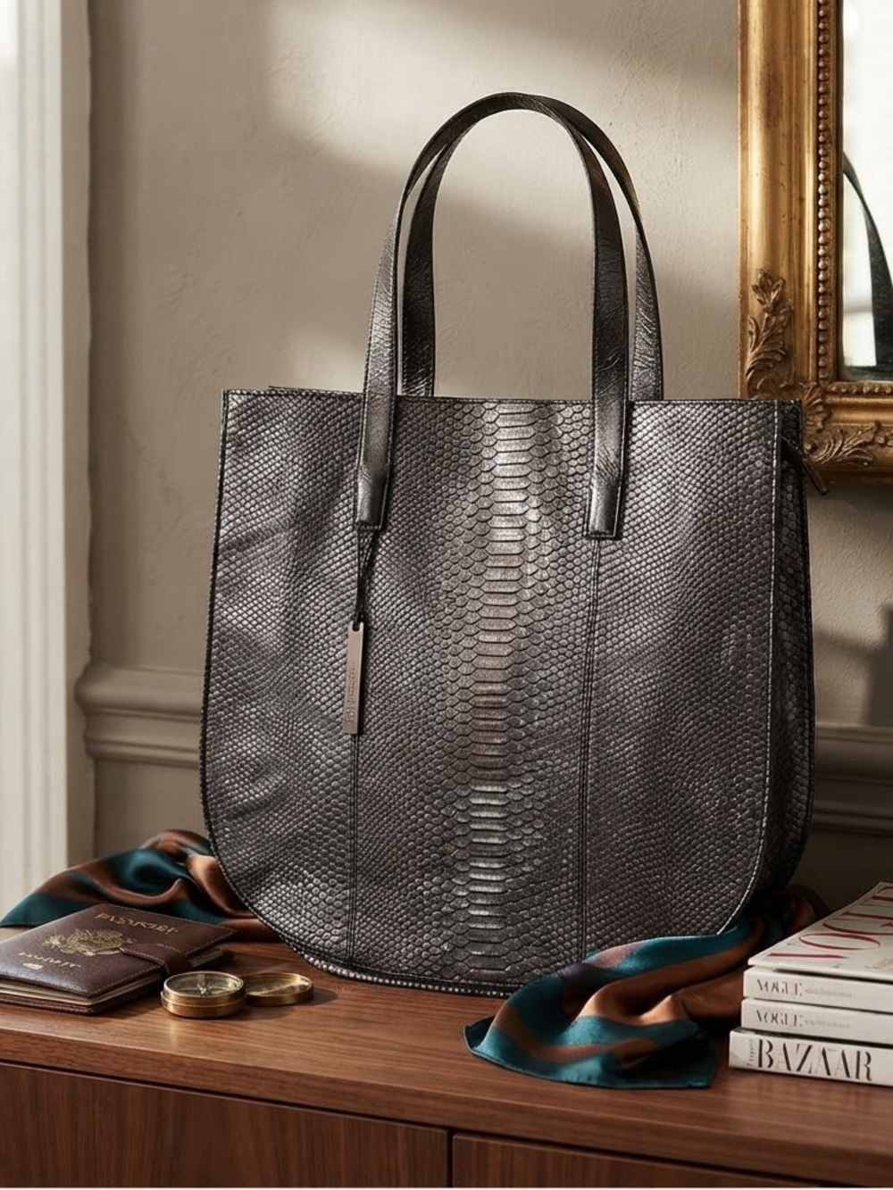 Devi Kroell for Target Metallic Silver / Dark Grey Snake Print Shoulder Bag